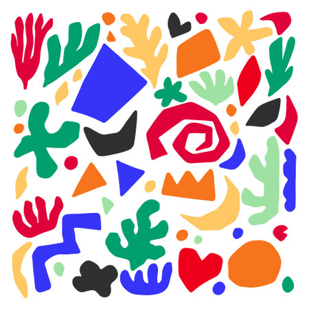 Hand drawn doodle abstract elements. Vector illustration. Matisse style collage shapes.のイラスト素材