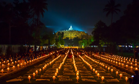 BOROBUDUR, May 29th 2018: Thousands of candles lit as a part of Vesak Day celebration at Borobudur Temple, Indonesiaのeditorial素材
