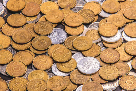 Indonesian currencies, rupiah cash in form of variate gold and silver coins