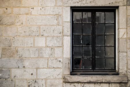 winter season brick wall texture background with glass window for interior or exterior brick wall building decoration texture backgroundの写真素材