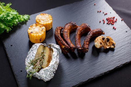 Grilled sliced barbecue pork ribsの写真素材