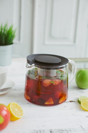 Fresh fruit tea mint apples orange healthの写真素材