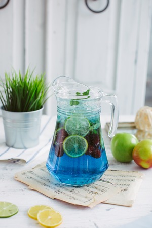 Blue lagoon cocktail detox mint on white backgroundの写真素材