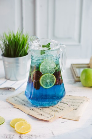 Blue lagoon cocktail detox mint on white backgroundの写真素材