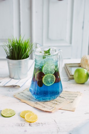 Blue lagoon cocktail detox mint on white backgroundの写真素材