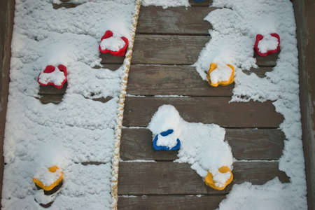 The climbing wall for children is standing outdoorの写真素材