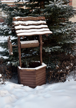 The model of the wood well standing outdoorの写真素材
