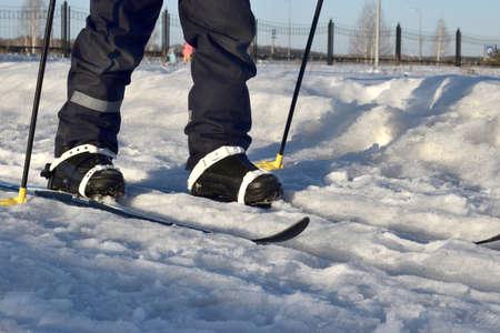 skiing in the snow in the parkの写真素材