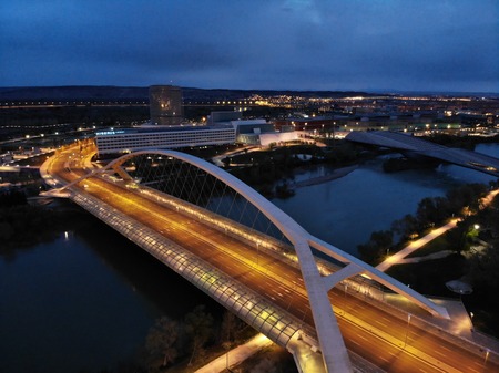 bridge zaragoza third millennium dawnの写真素材