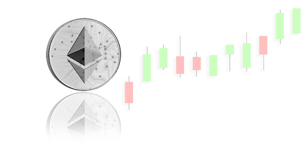 silver ethereum coin with graphの写真素材