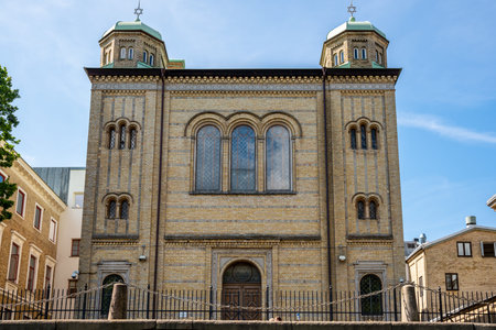 GOTHENBURG, SWEDEN - JULY 17, 2019: Low angle outdoor facade front view of a historic famous jewish...