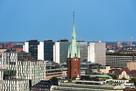 STOCKHOLM, SWEDEN - SEPTEMBER 10, 2023: Horizontal cityscape view of the church Klara with surrounding office buildings with sky and horizon in Stockholm Sweden September 10, 2023.のeditorial素材