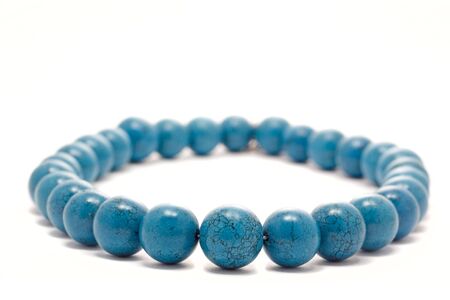 close-up blue necklace, isolated on whiteの写真素材