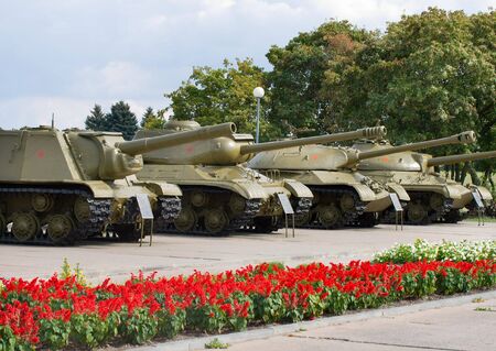 soviet tanks of wwii in museumの写真素材