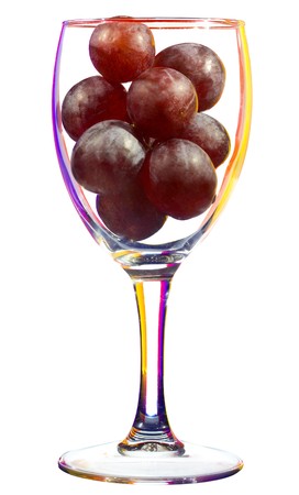 wine glass with grapes, isolated on whiteの写真素材