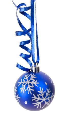 close-up christmas decoration with ribbon, isolated on whiteの写真素材