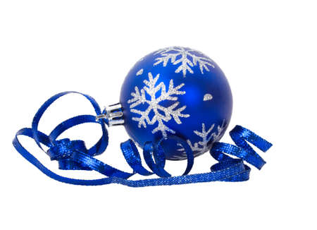 close-up christmas decoration with ribbon, isolated on whiteの写真素材