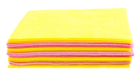 close-up stack of rags, isolated on whiteの写真素材