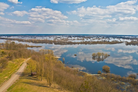 big river Dnepr in spring time, view from aboveの写真素材