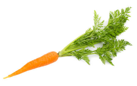 close-up carrot with leaves, isolated on whiteの写真素材