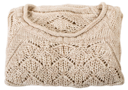 close-up beige woolen sweater, isolated on whiteの写真素材