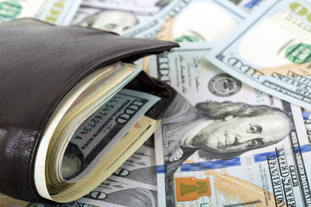 close-up purse full of money