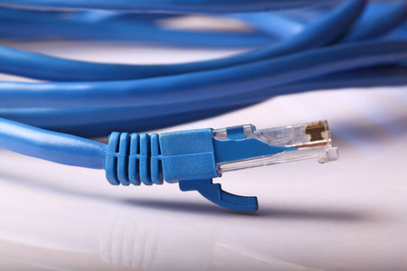computer network cable rj45 plugins closeup