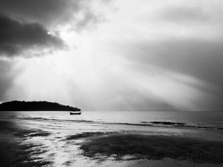 Sunrise and flat ocean from the Island Koh Rong, Cambodiaの写真素材