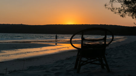 Your seat at the beach is waiting on Koh Rong Islandの写真素材