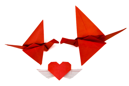 Origami birds. Birds love. Birds kiss.の写真素材