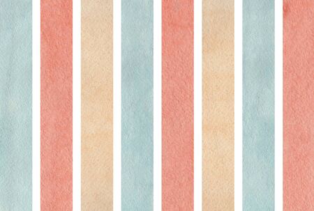 Abstract watercolor background with pink, beige and blue stripes.の写真素材
