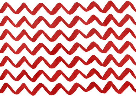 Watercolor dark red hand painted stripes on white background, chevron.の写真素材