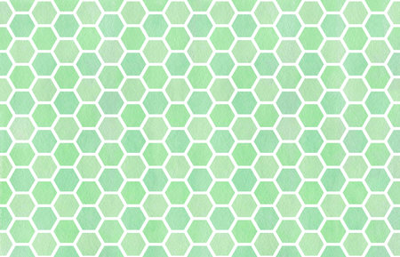 Watercolor mint green geometrical comb pattern. Hexagonal grid design.