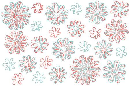 Watercolor coral pink and blue abstract flowers on white background.の写真素材