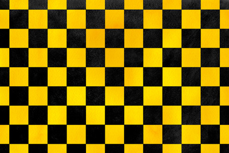 Watercolor yellow and black square pattern. Geometrical traditional ornament for fashion textile, cloth, backgrounds.の写真素材