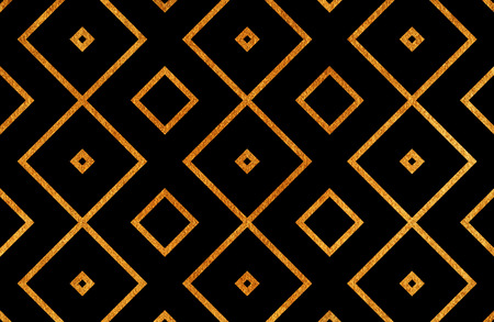 Golden geometrical pattern on black background. For fashion textile, cloth backgroundsの写真素材