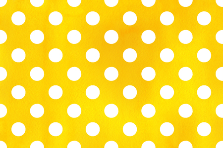Watercolor yellow polka dot background. Pattern with white polka dots for scrapbooks, wedding, party or baby shower invitations.の写真素材