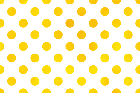 Watercolor yellow polka dot background. Pattern with yellow polka dots for scrapbooks, wedding, party or baby shower invitations.の写真素材