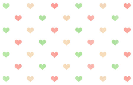 Watercolor light pink, beige and mint green hearts on white background pattern.