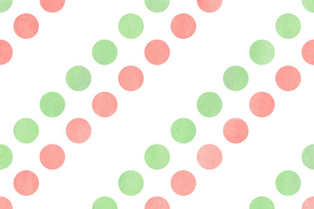 Watercolor light pink and mint green polka dot background. Pattern with colorful polka dots for...
