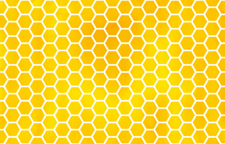 Watercolor yellow geometrical comb pattern. Hexagonal grid design.の写真素材