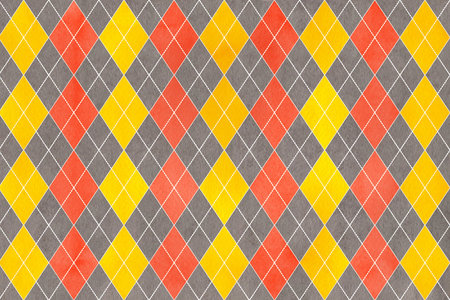 Watercolor yellow, salmon pink and gray diamond pattern. Geometrical traditional ornament for...