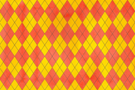 Watercolor yellow, salmon pink and gray diamond pattern. Geometrical traditional ornament for...