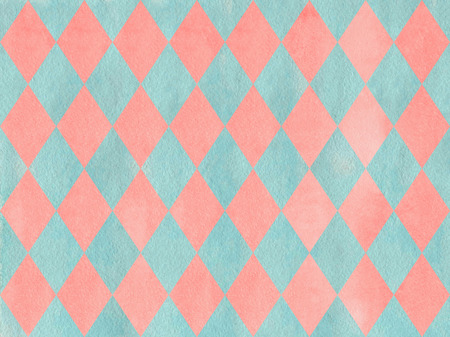 Watercolor light pink and blue diamond pattern. Geometrical traditional ornament for fashion textile, cloth, backgrounds.の写真素材