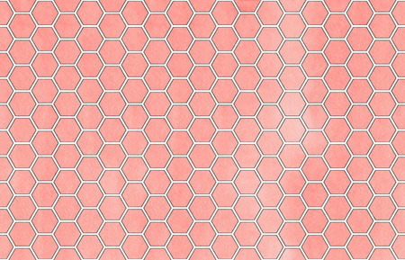 Watercolor light pink and gray geometrical comb pattern. Hexagonal grid design.の写真素材