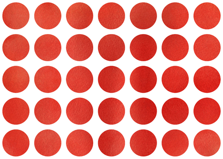Watercolor circles in red color. Pattern with circles for scrapbooks, wedding, party or baby shower invitations.の写真素材