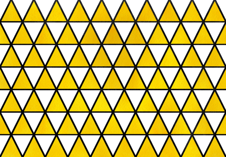 Watercolor black and yellow triangle pattern. Geometric abstract texture.の写真素材