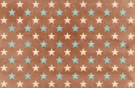 Watercolor pattern with blue and beige stars on brown background.の写真素材