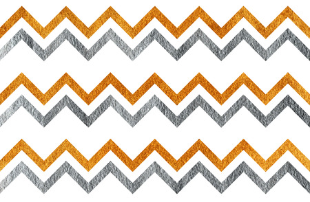 Golden and silver painted stripes background, chevron. Golden and silver shining texture.の写真素材