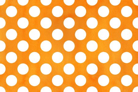 Watercolor orange polka dot background. Pattern with dots for scrapbooks, wedding, party or baby shower invitations.の写真素材
